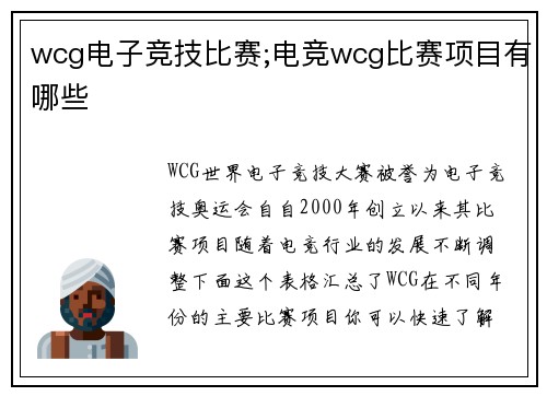 wcg电子竞技比赛;电竞wcg比赛项目有哪些